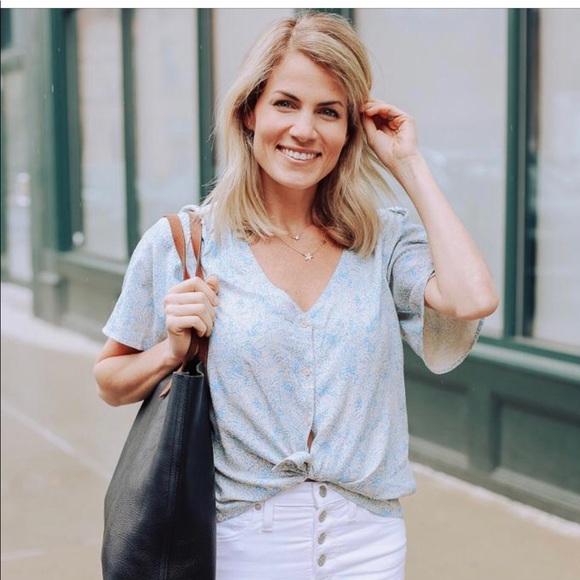 hinge Tops - Hinge Button Front V-Neck Top